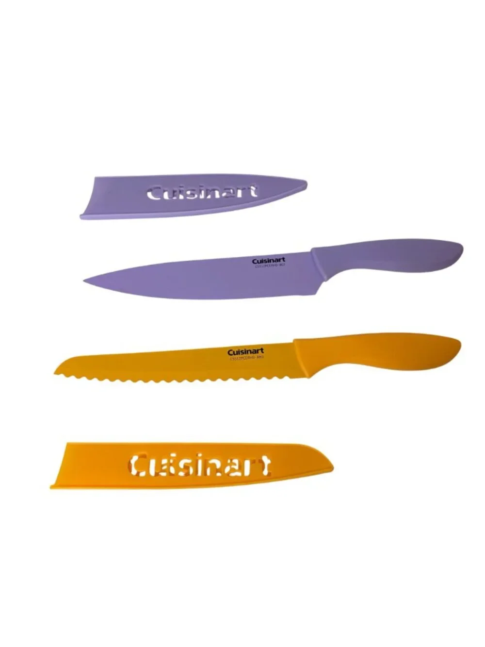 Cuisinart 2 Piece Knife Set Sheaths Purple Orange Stainless Serrated Chefs Knive